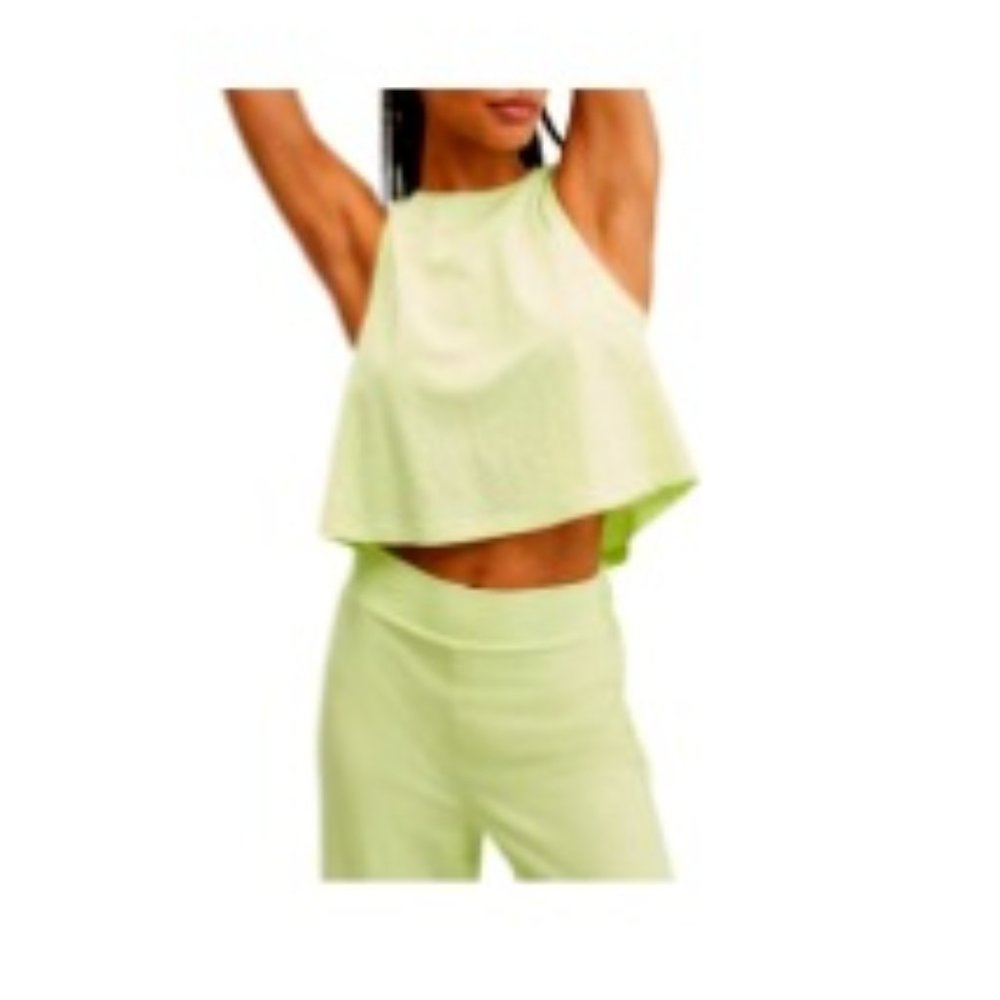 MANGO - Neon Yellow/Green Sleeveless Crop Top - Medium